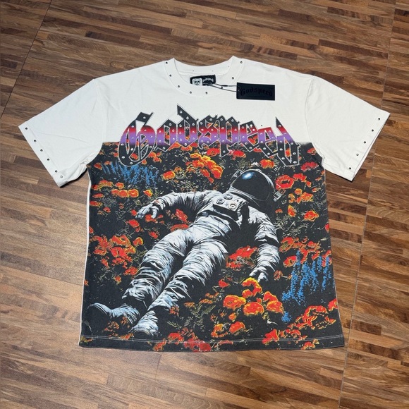 Meet the Posher Other - White Graphic Astronaut Floral Short Sleeve Tee by Godspeed